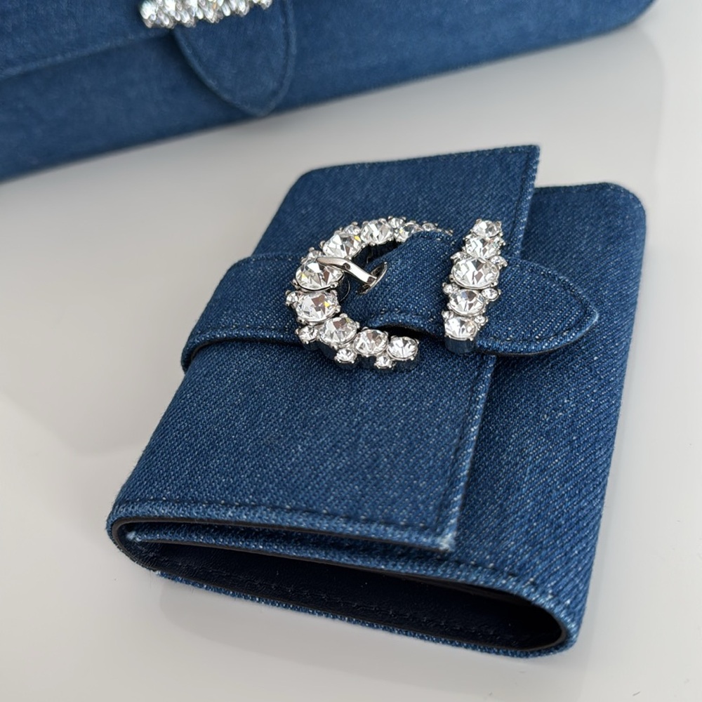 Jimmy Choo Denim Shoulder Bag with Adjustable Strap & Matching Compact Wallet - Picture 3 of 17